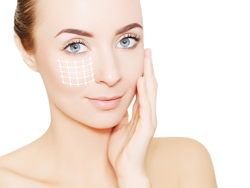 portrait of woman with arrows on her face on white background