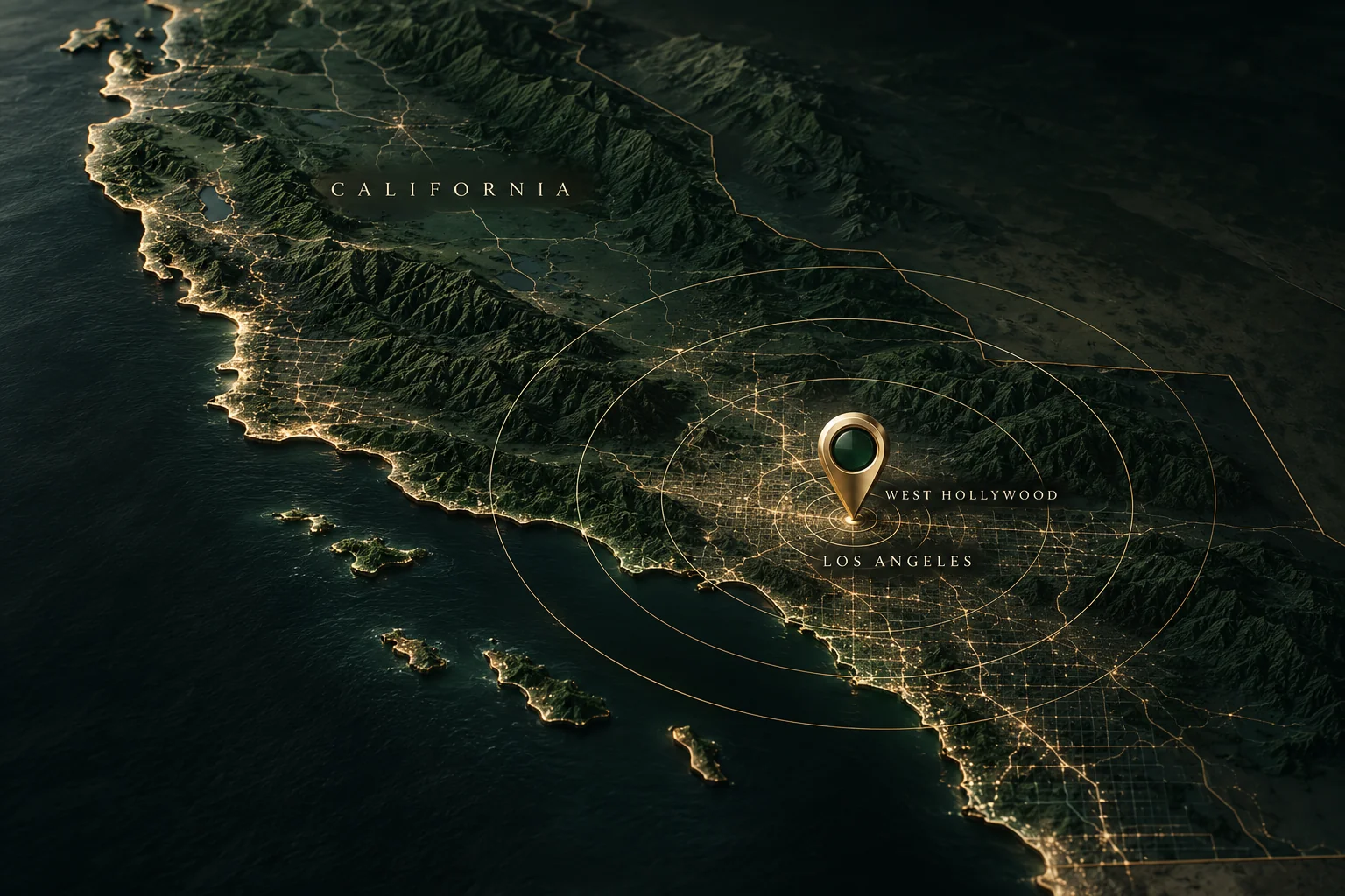 Illustrated California map marking the West Hollywood office of Dr. Jacob Sedgh, rhinoplasty surgeon.